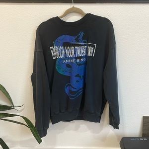 ANINE BING Black Blue Green Snake Jaci Sweatshirt S